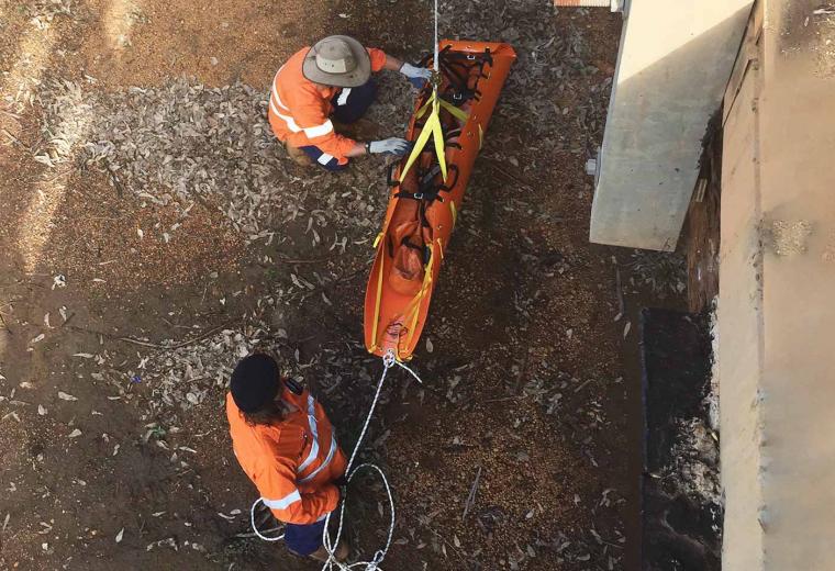 Aerial view of workers using a safety system