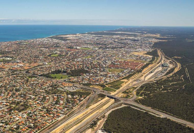 Aerial view of Perth freeway