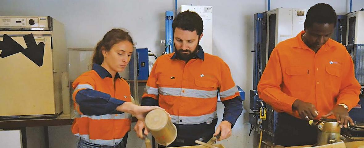 workers analysing soil