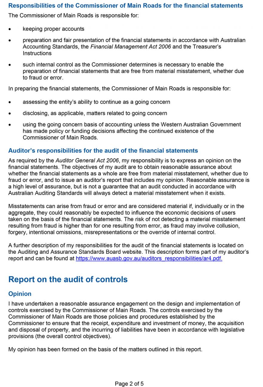 Page two of the Auditor General's Opinion. Download the pdf to read.