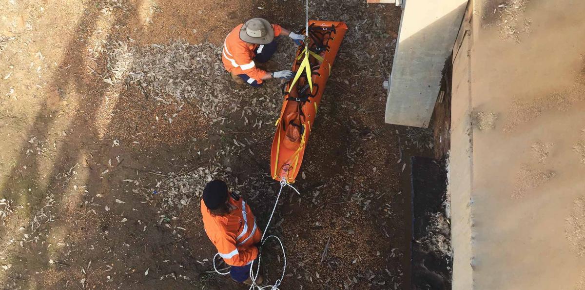 Aerial view of workers using a safety system