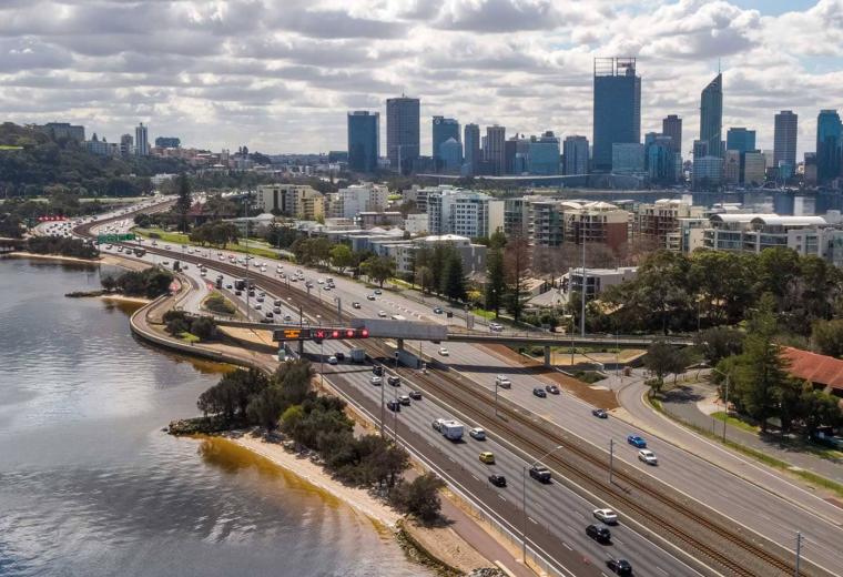 Aerial view of the Kwinana Freeway
