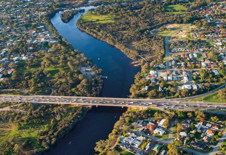 Aerial view of Swan River and surrounds